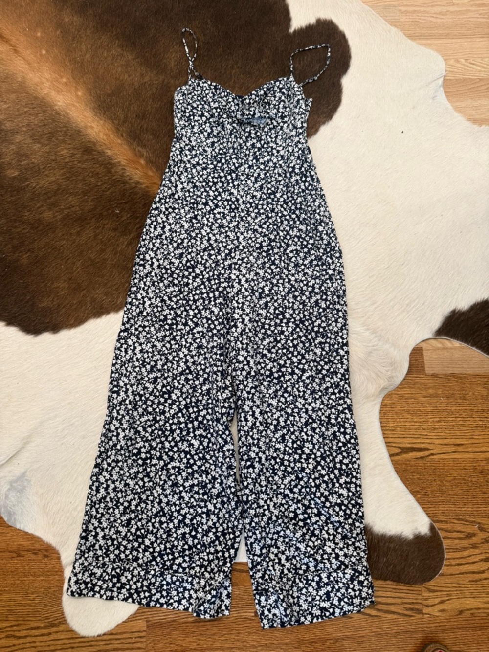 J.Crew Navy & White Floral Wide-Leg Jumpsuit